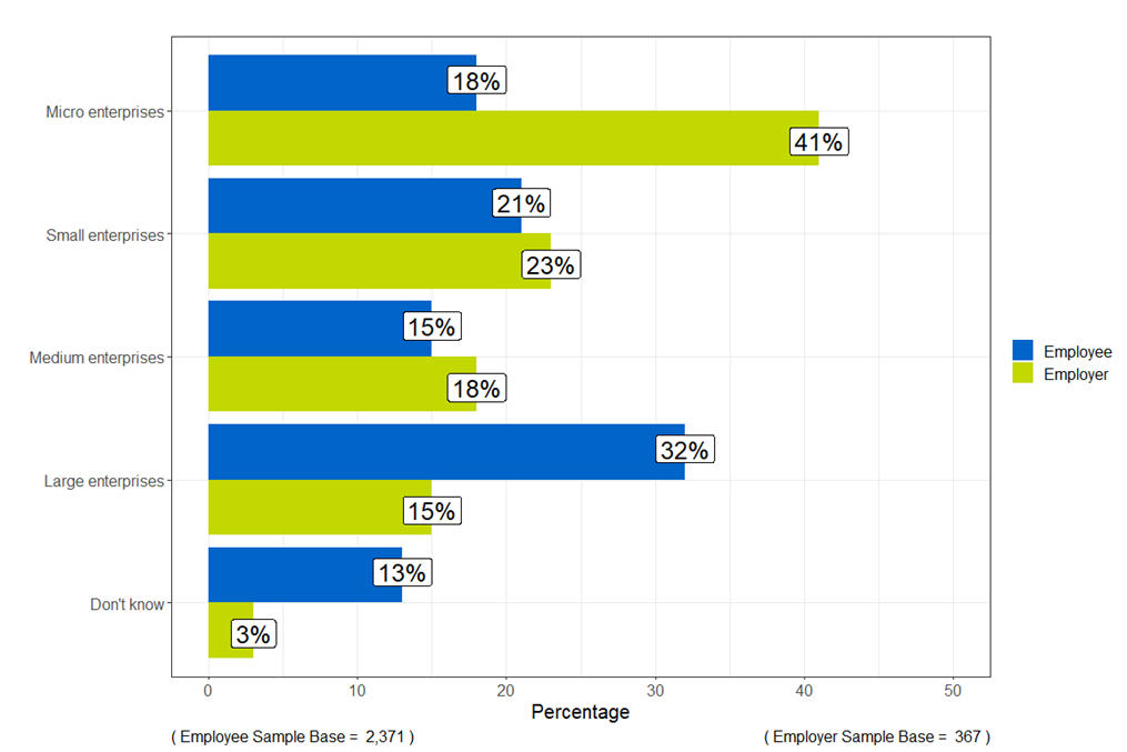 Bar chart showing that 82% of employers were from SMEs compared to 54% of employees